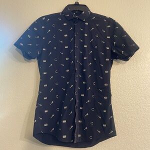 Owen menswear black short sleeve button down slim fit shirt size 39 EUC